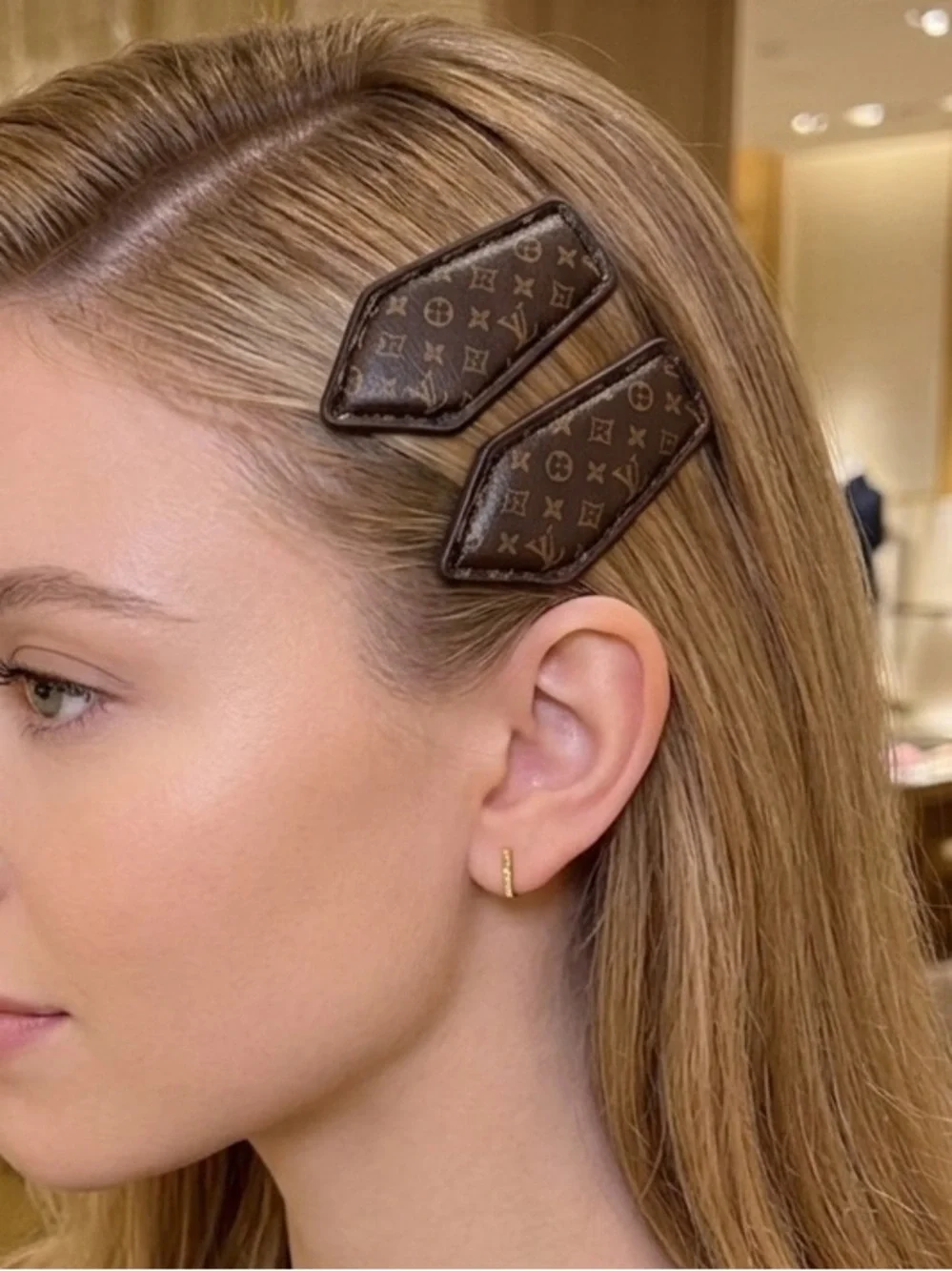 Louis Vuitton Monogram Leather Geometric Hair Clips - Pair